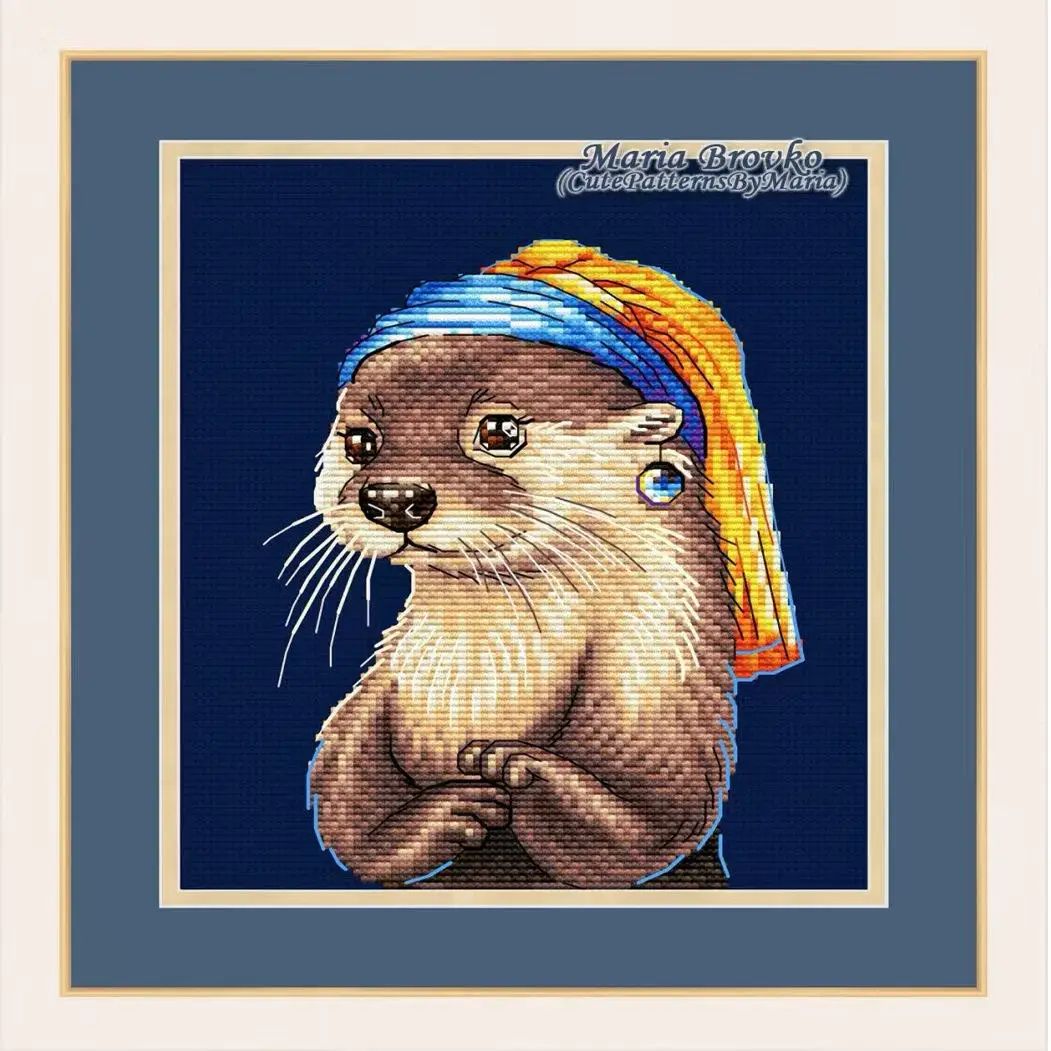 Cross Stitch Stamped Kits Beginners - [CC4223-أوتير مع أقراط لؤلؤية] مجموعة أدوات