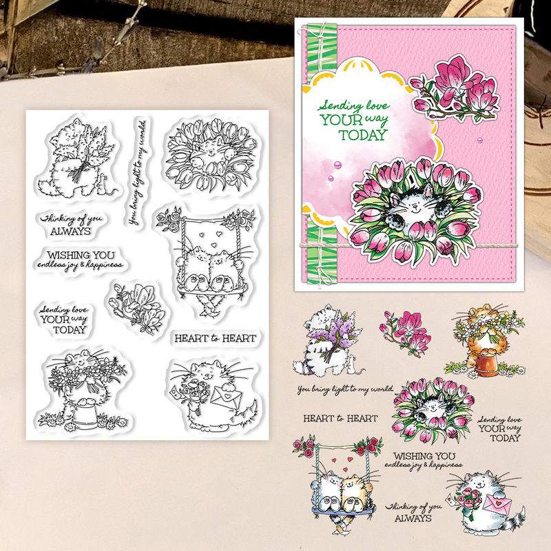 Clear Silicone Stamps For Card Making - سونكرافت طوابع شفافة بتصميم قطط صغيرة