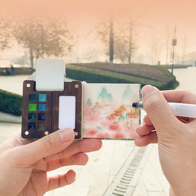 Watercolor Paint Set Solid Pigment - صباغ صغير محمول بألوان مائية ،