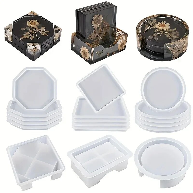 Silicone Epoxy Resin Molds Set - تتضمن مجموعة قوالب راتينج كوستر قطعة