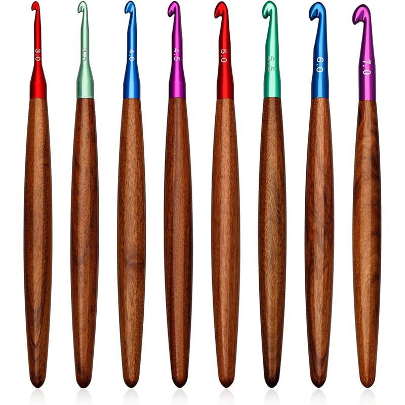 Wooden Crochet Hooks Ergonomic Handle - AB34-خطافات كروشيه من الألومنيوم بمقبض خشبي،