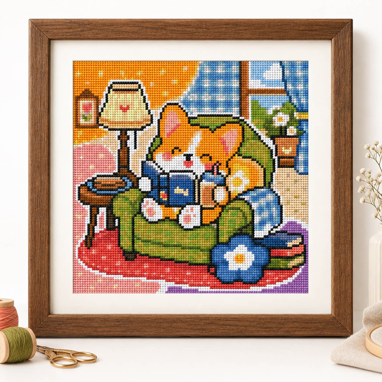 [تطريز كامل] [CC6338-كلب كورجي - مراجعة Cross Stitch Stamped Kits Beginners وسعره